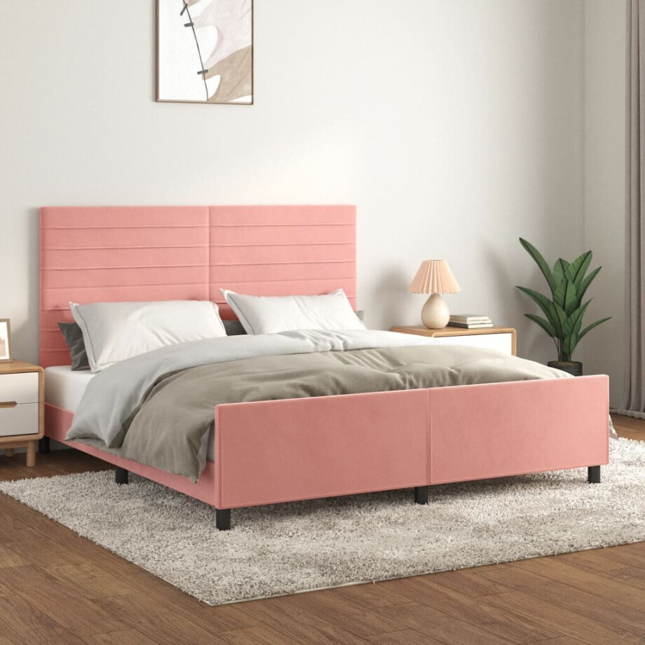 vidaXL Bedframe met hoofdeinde fluweel roze 160x200 cm afbeelding 1