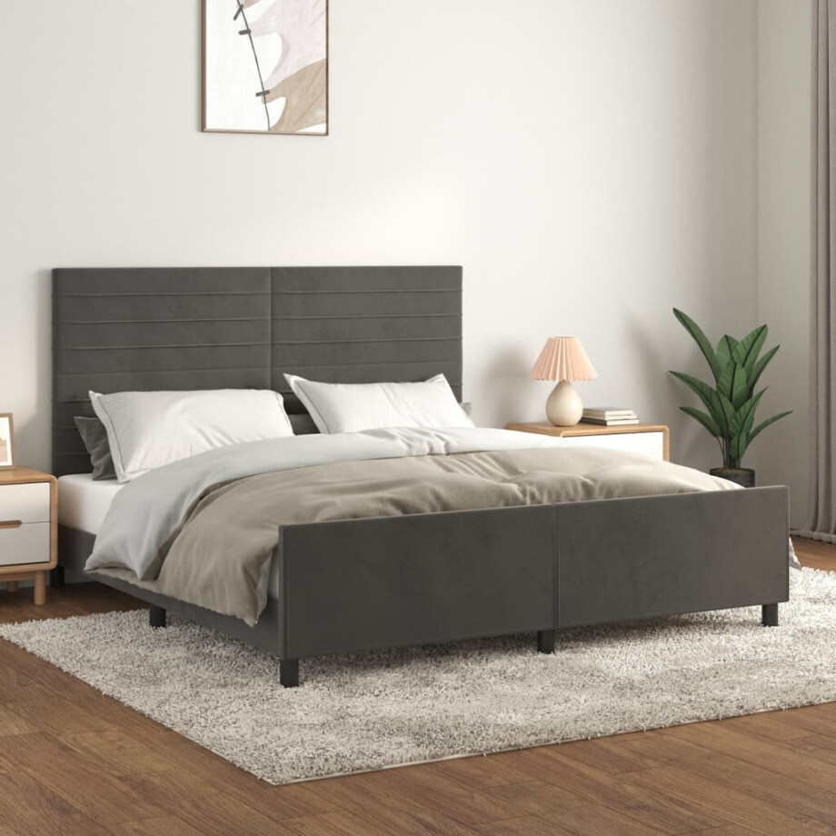 vidaXL Bedframe met hoofdeinde fluweel donkergrijs 180x200 cm afbeelding 1