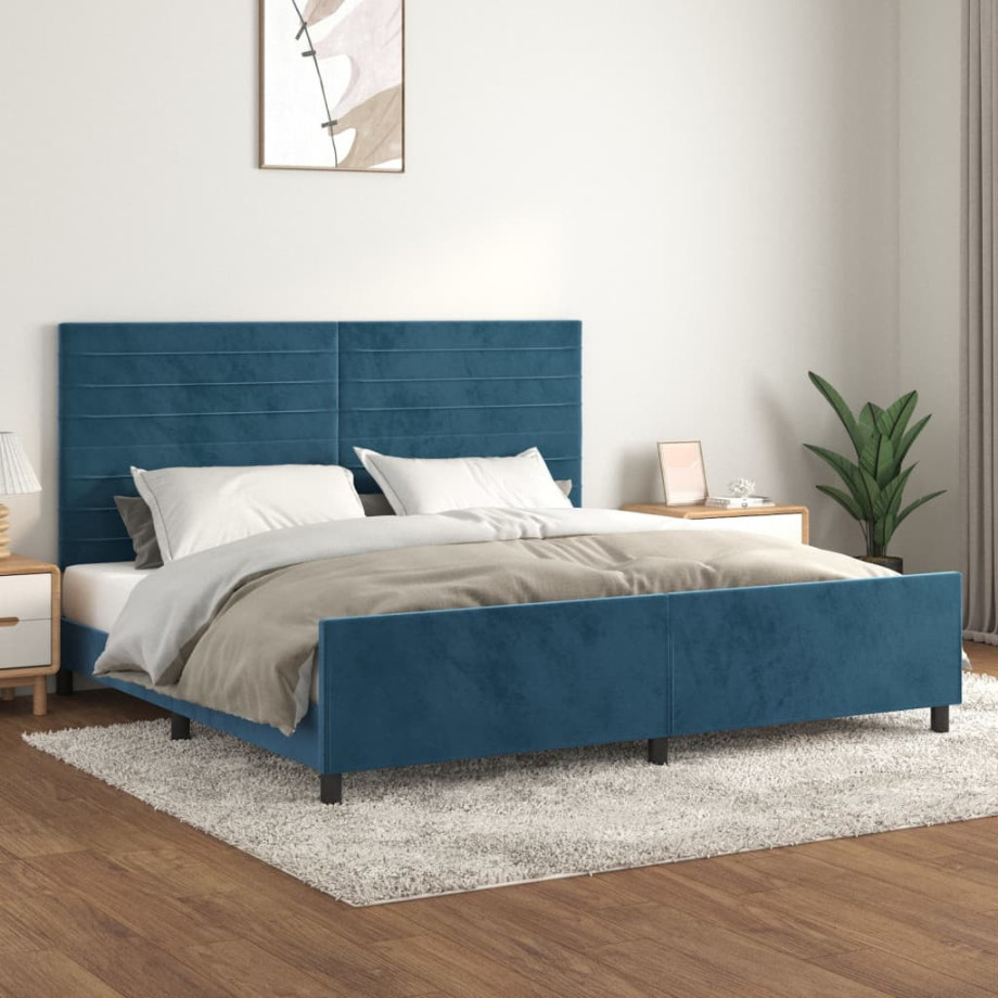 vidaXL Bedframe zonder matras 200x200 cm fluweel donkerblauw afbeelding 1