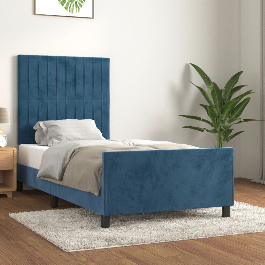 vidaXL Bedframe zonder matras 90x200 cm fluweel donkerblauw vidaXL Bedframe zonder matras 90x200 cm fluweel donkerblauw afbeelding 1