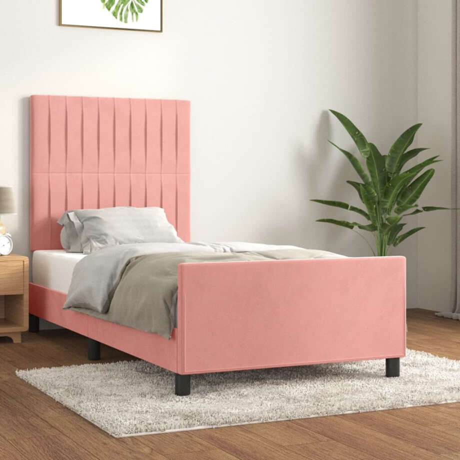 vidaXL Bedframe met hoofdeinde fluweel roze 90x200 cm afbeelding 1
