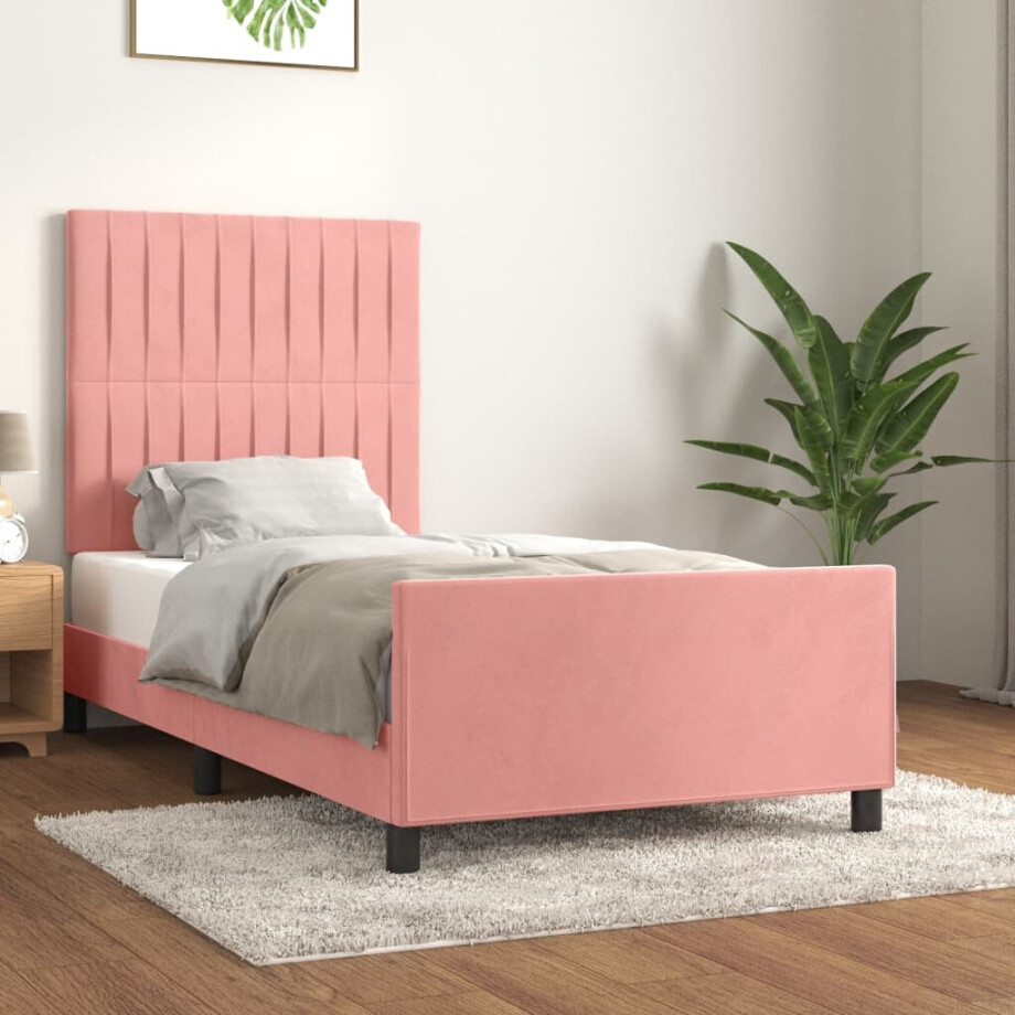 vidaXL Bedframe met hoofdeinde fluweel roze 100x200 cm afbeelding 1