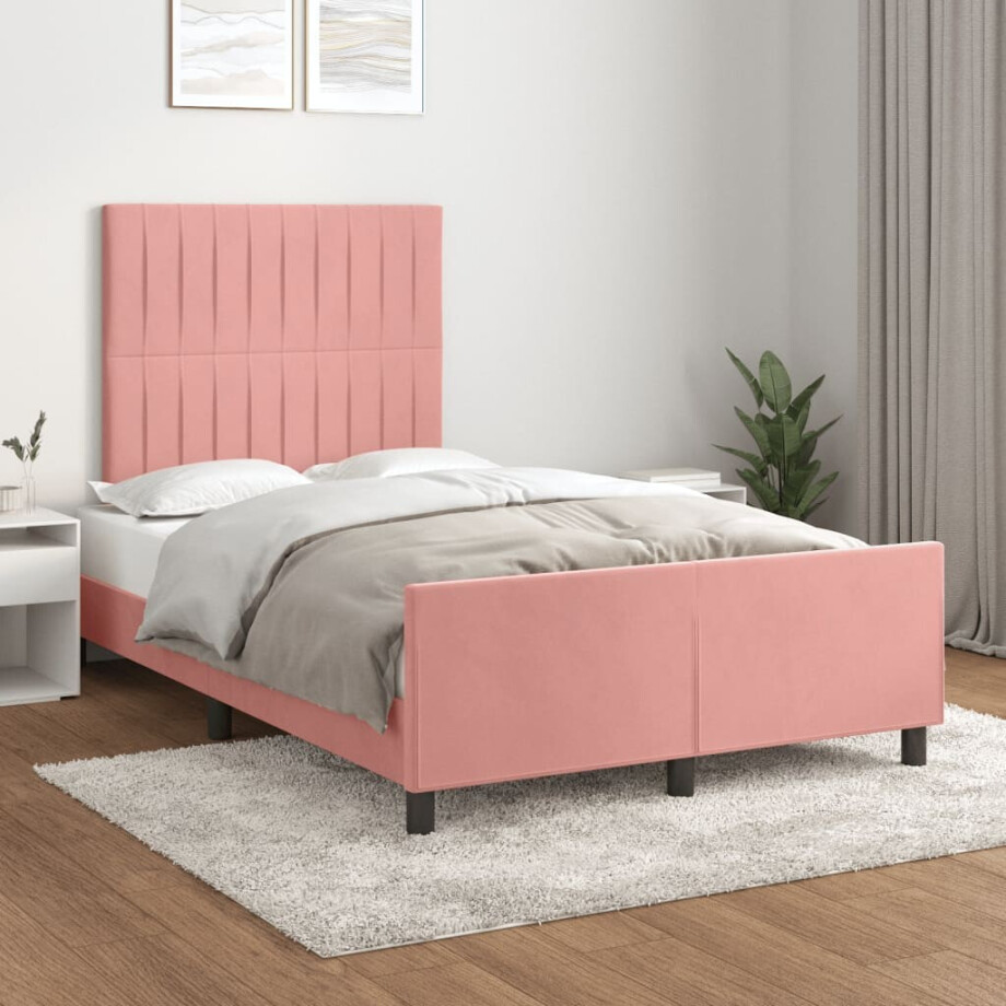 vidaXL Bedframe met hoofdeinde fluweel roze 120x200 cm afbeelding 1