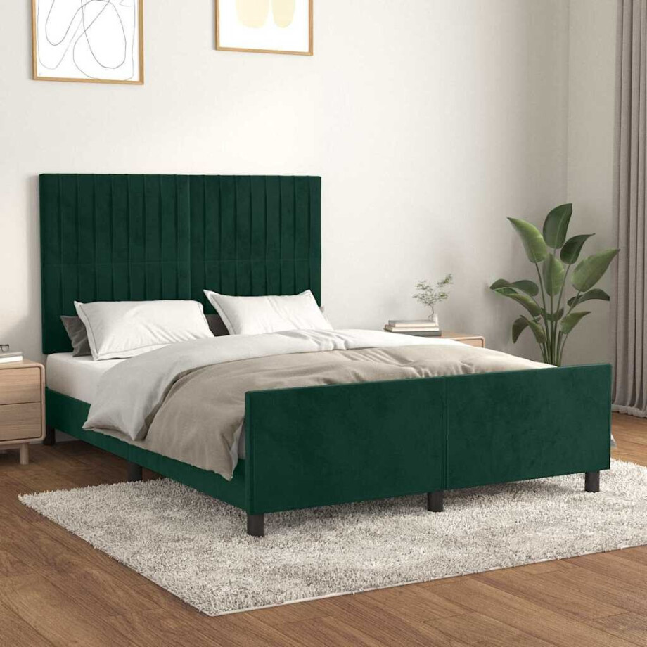 vidaXL Bedframe zonder matras 140x190 cm fluweel donkergroen afbeelding 1