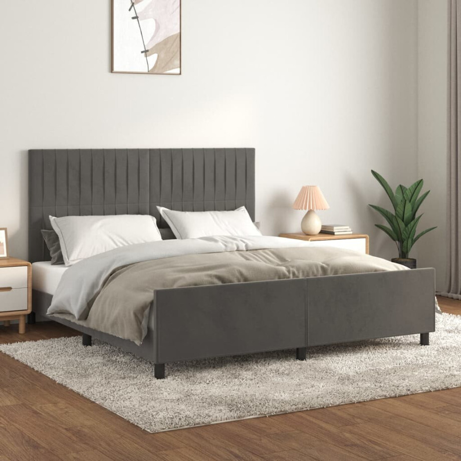 vidaXL Bedframe met hoofdeinde fluweel donkergrijs 180x200 cm vidaXL Bedframe met hoofdeinde fluweel donkergrijs 180x200 cm afbeelding 1