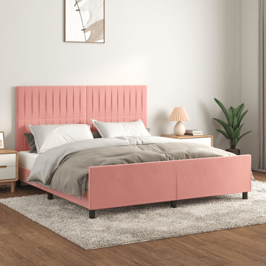 vidaXL Bedframe met hoofdeinde fluweel roze 180x200 cm afbeelding 1