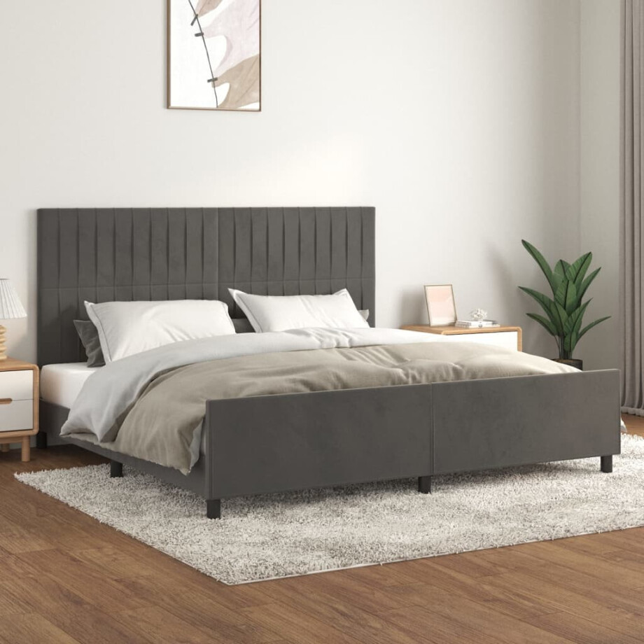 vidaXL Bedframe zonder matras 200x200 cm fluweel donkergrijs afbeelding 1