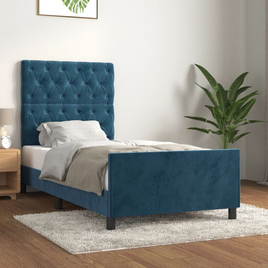 vidaXL Bedframe zonder matras 80x200 cm fluweel donkerblauw vidaXL Bedframe zonder matras 80x200 cm fluweel donkerblauw afbeelding 1