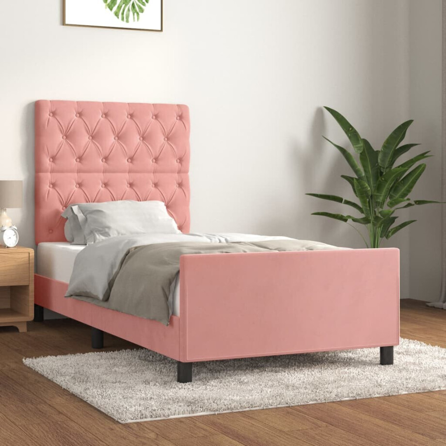 vidaXL Bedframe met hoofdeinde fluweel roze 80x200 cm afbeelding 1
