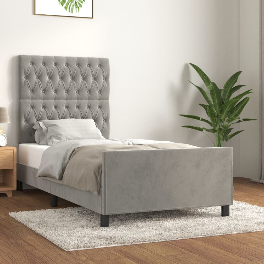 vidaXL Bedframe zonder matras 100x200 cm fluweel lichtgrijs afbeelding 1