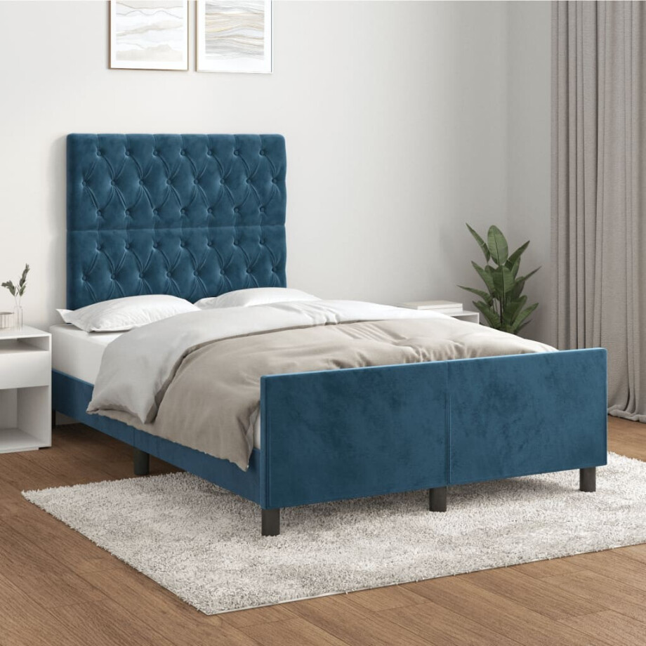 vidaXL Bedframe zonder matras 120x200 cm fluweel donkerblauw afbeelding 1