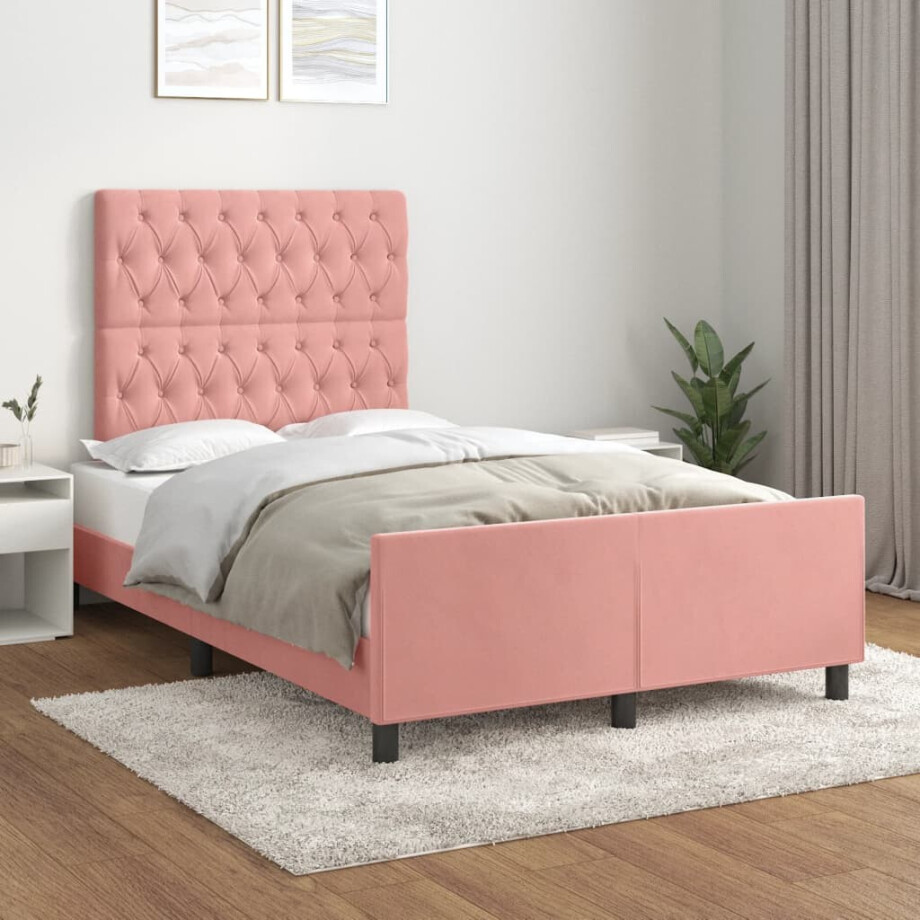 vidaXL Bedframe met hoofdeinde fluweel roze 120x200 cm afbeelding 1