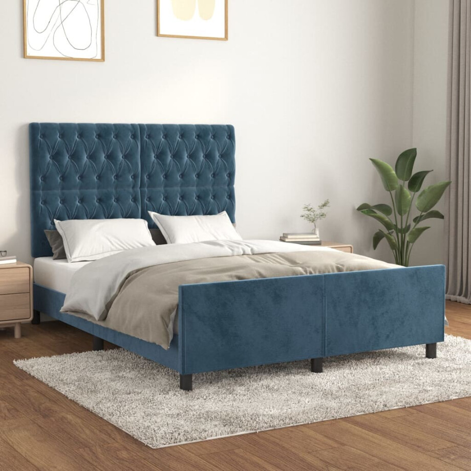 vidaXL Bedframe zonder matras 140x200 cm fluweel donkerblauw afbeelding 1