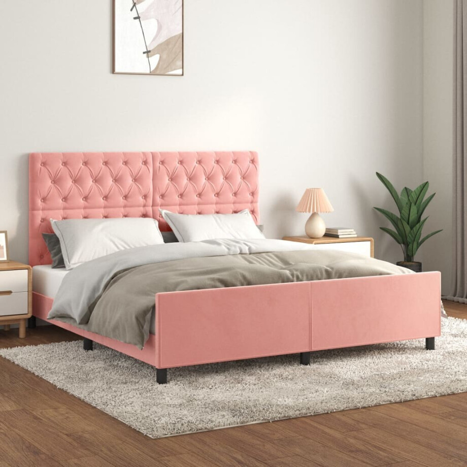 vidaXL Bedframe met hoofdeinde fluweel roze 160x200 cm afbeelding 1
