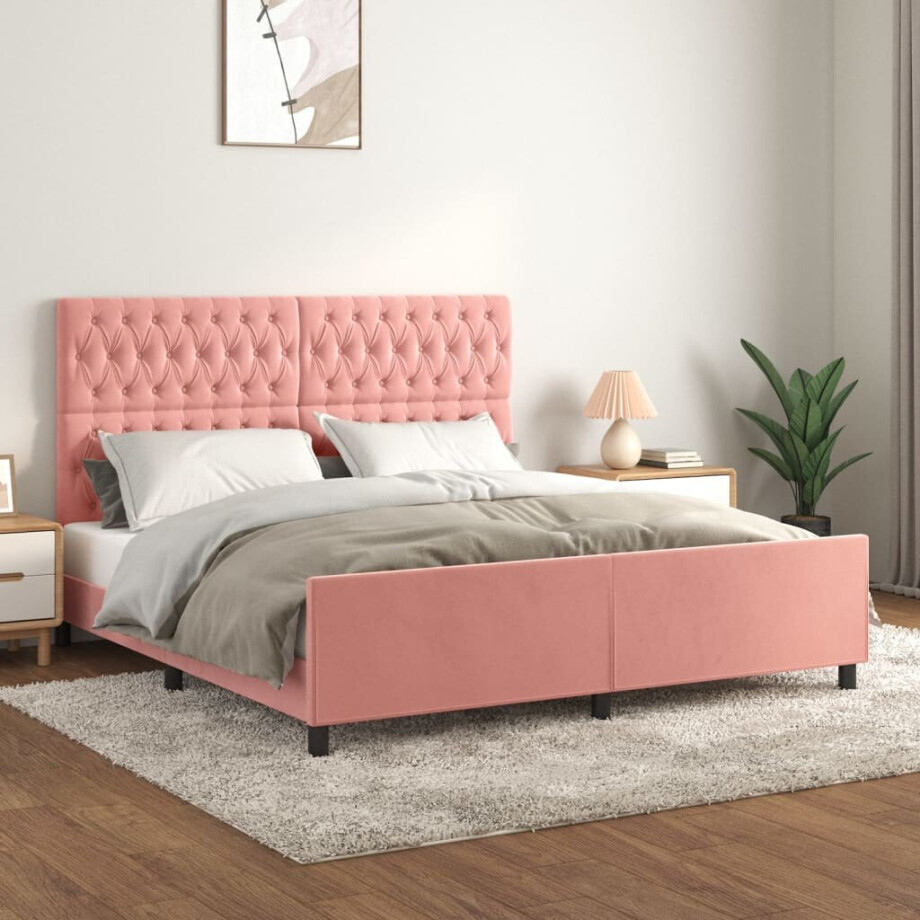 vidaXL Bedframe met hoofdeinde fluweel roze 180x200 cm afbeelding 1