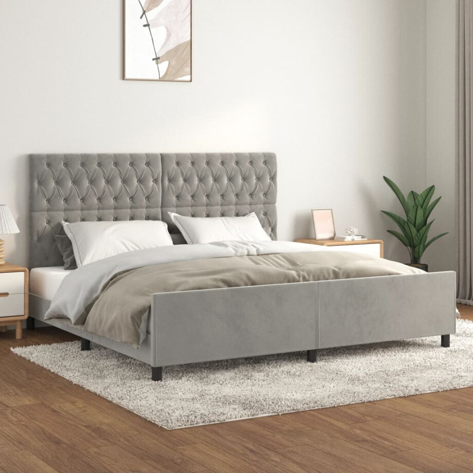 vidaXL Bedframe zonder matras 200x200 cm fluweel lichtgrijs vidaXL Bedframe zonder matras 200x200 cm fluweel lichtgrijs afbeelding 1