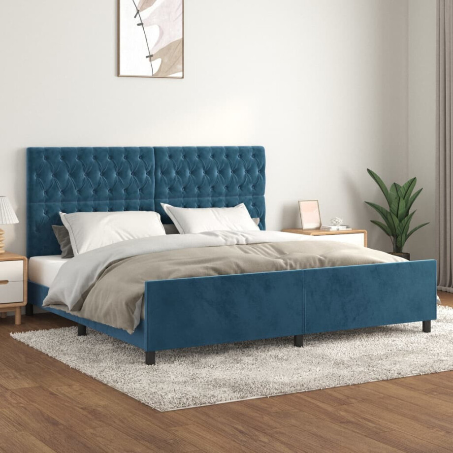 vidaXL Bedframe zonder matras 200x200 cm fluweel donkerblauw afbeelding 1