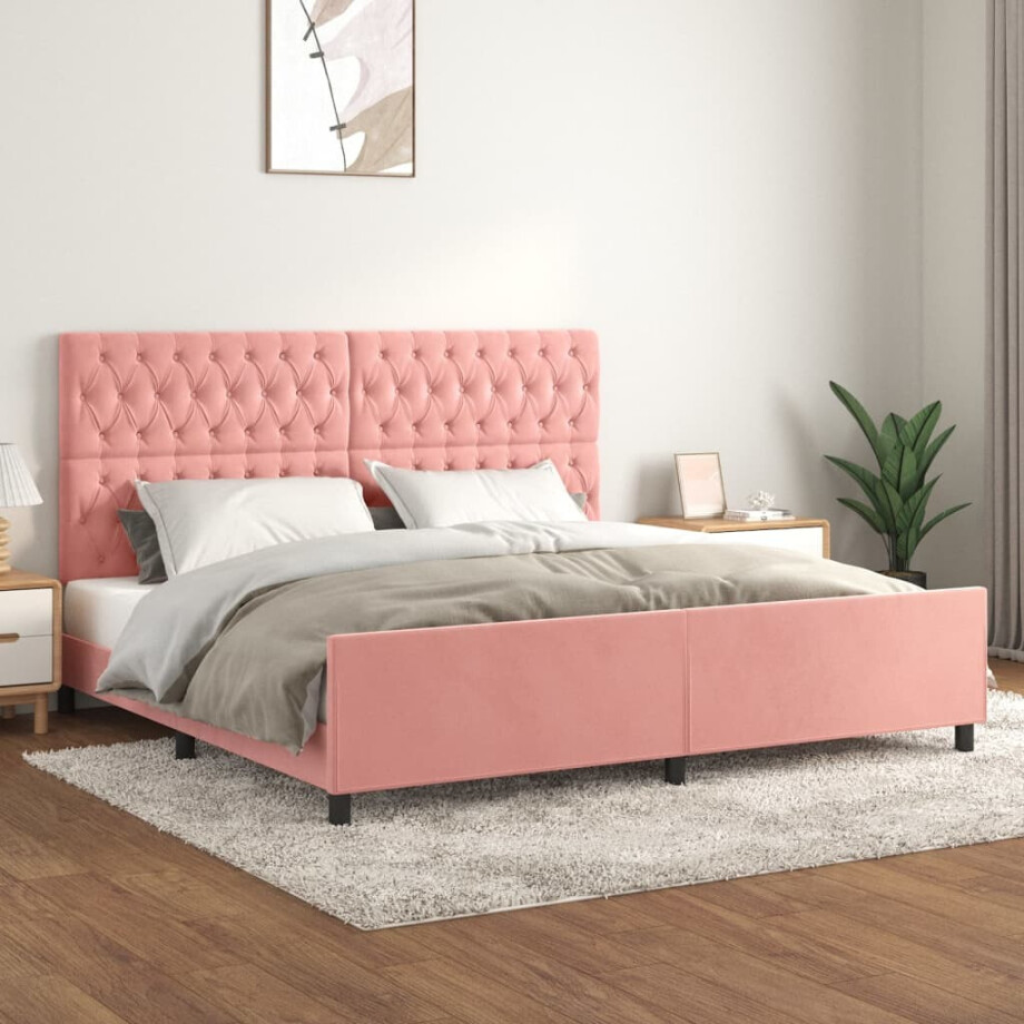 vidaXL Bedframe met hoofdeinde fluweel roze 200x200 cm vidaXL Bedframe met hoofdeinde fluweel roze 200x200 cm afbeelding 1