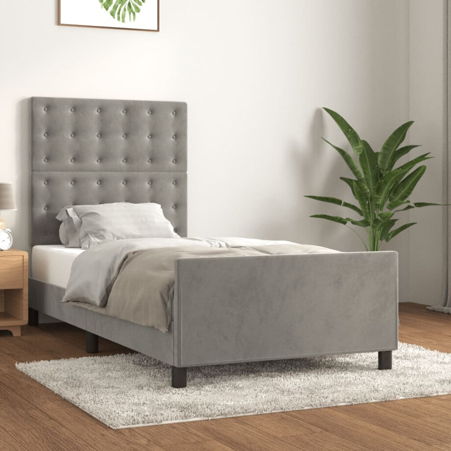 vidaXL Bedframe zonder matras 100x200 cm fluweel lichtgrijs afbeelding 1
