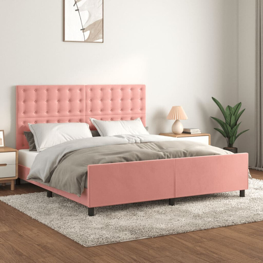 vidaXL Bedframe met hoofdeinde fluweel roze 180x200 cm afbeelding 1