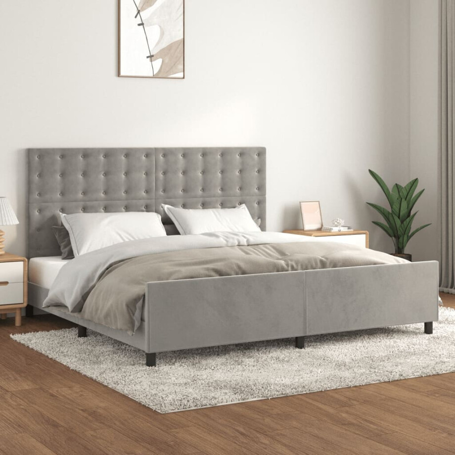 vidaXL Bedframe zonder matras 200x200 cm fluweel lichtgrijs vidaXL Bedframe zonder matras 200x200 cm fluweel lichtgrijs afbeelding 1