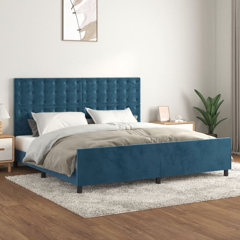 vidaXL Bedframe zonder matras 200x200 cm fluweel donkerblauw afbeelding 1
