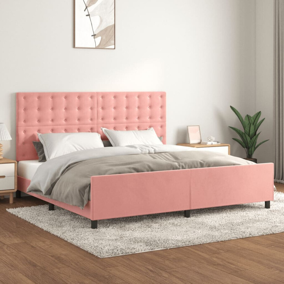 vidaXL Bedframe met hoofdeinde fluweel roze 200x200 cm afbeelding 1