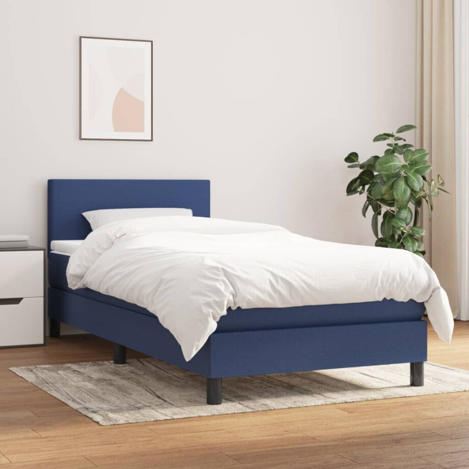 vidaXL Boxspring met matras stof blauw 90x200 cm afbeelding 1