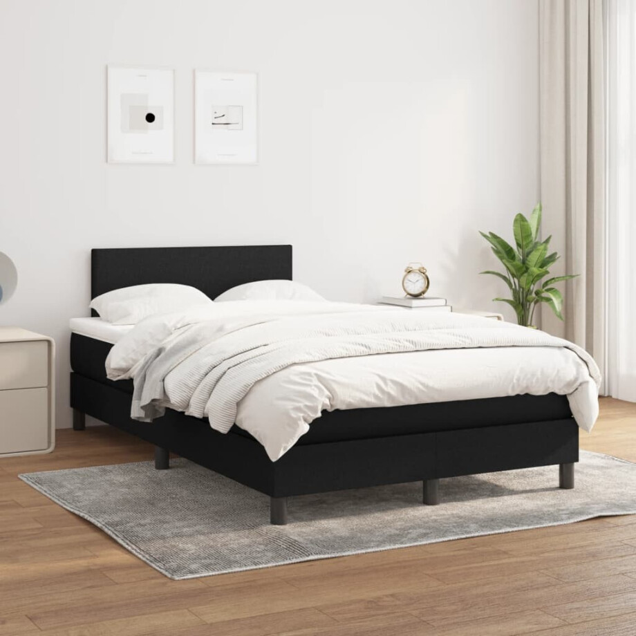 vidaXL Boxspring met matras stof zwart 120x200 cm vidaXL Boxspring met matras stof zwart 120x200 cm afbeelding 1