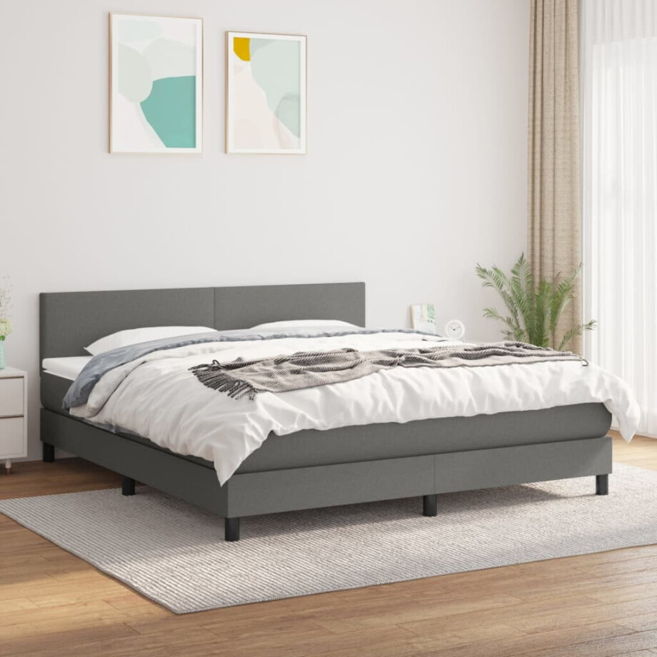 vidaXL Boxspring met matras stof donkergrijs 160x200 cm vidaXL Boxspring met matras stof donkergrijs 160x200 cm afbeelding 1