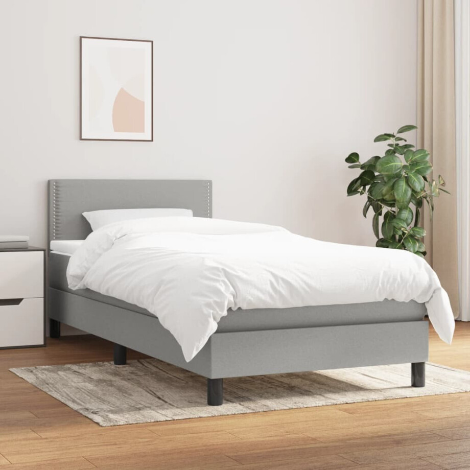vidaXL Boxspring met matras stof lichtgrijs 90x200 cm afbeelding 1