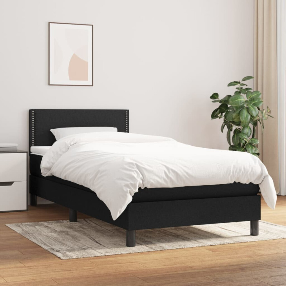 vidaXL Boxspring met matras stof zwart 100x200 cm afbeelding 1
