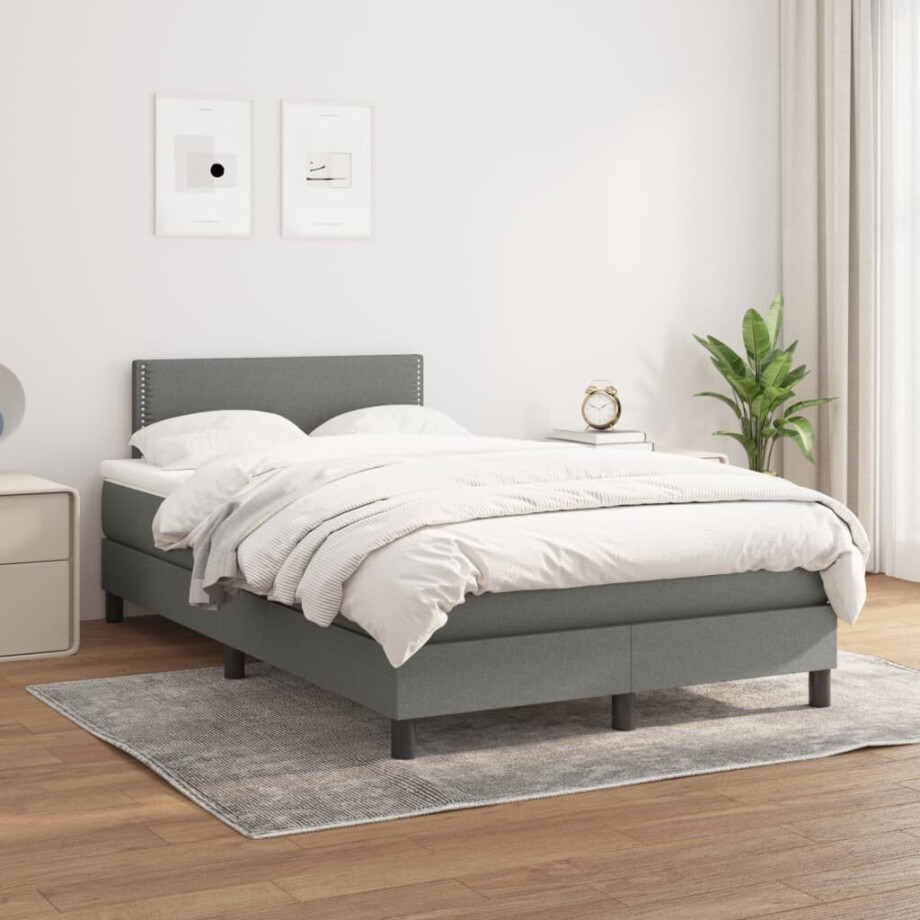 vidaXL Boxspring met matras stof donkergrijs 120x200 cm vidaXL Boxspring met matras stof donkergrijs 120x200 cm afbeelding 1