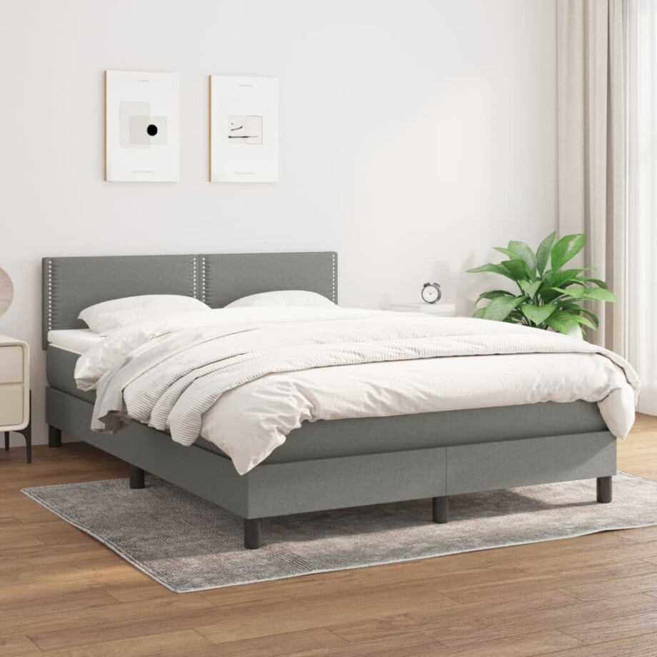 vidaXL Boxspring met matras stof donkergrijs 140x190 cm vidaXL Boxspring met matras stof donkergrijs 140x190 cm afbeelding 1