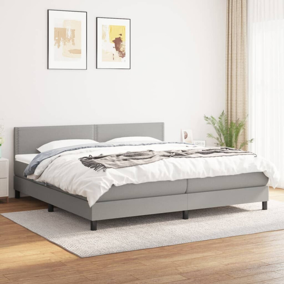 vidaXL Boxspring met matras stof lichtgrijs 180x200 cm vidaXL Boxspring met matras stof lichtgrijs 180x200 cm afbeelding 1