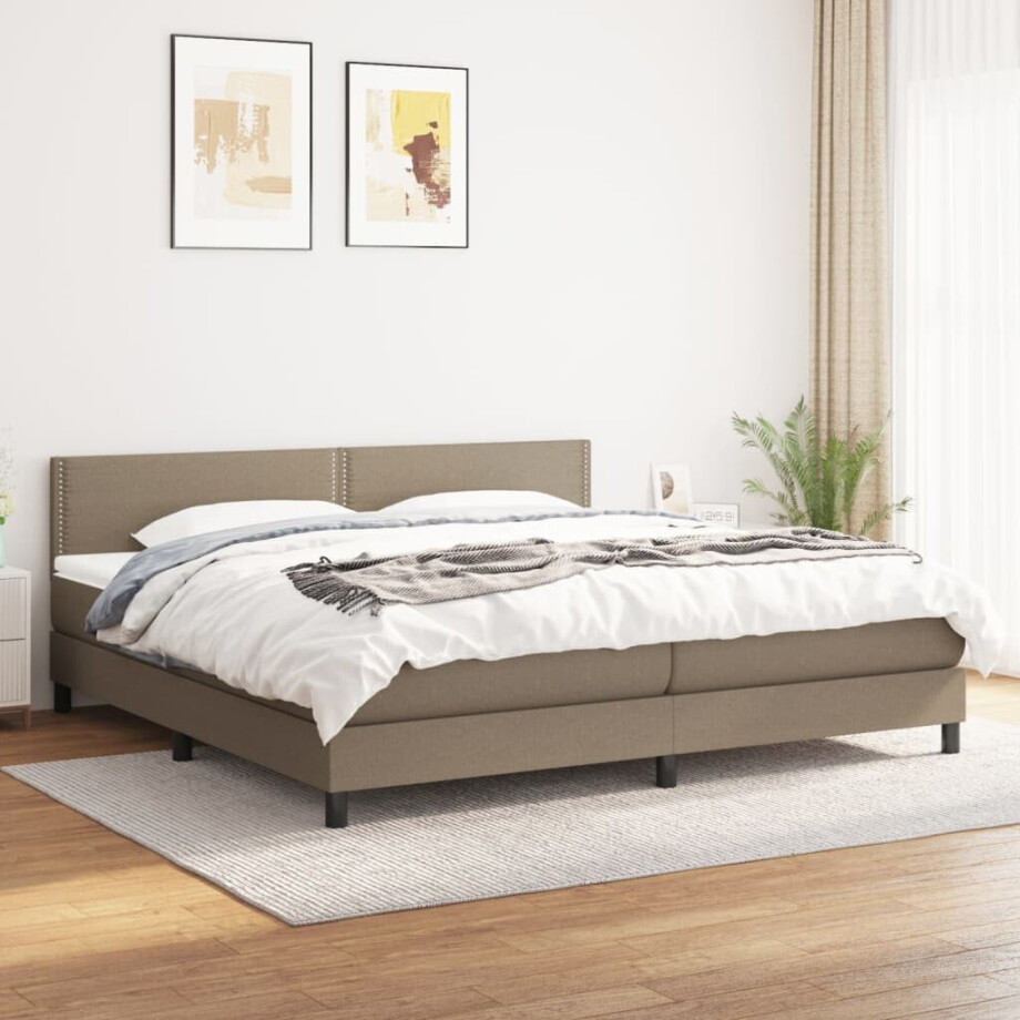 vidaXL Boxspring met matras stof taupe 200x200 cm vidaXL Boxspring met matras stof taupe 200x200 cm afbeelding 1