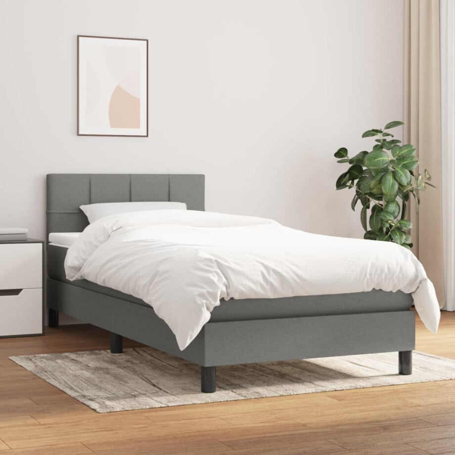 vidaXL Boxspring met matras stof donkergrijs 90x190 cm afbeelding 1