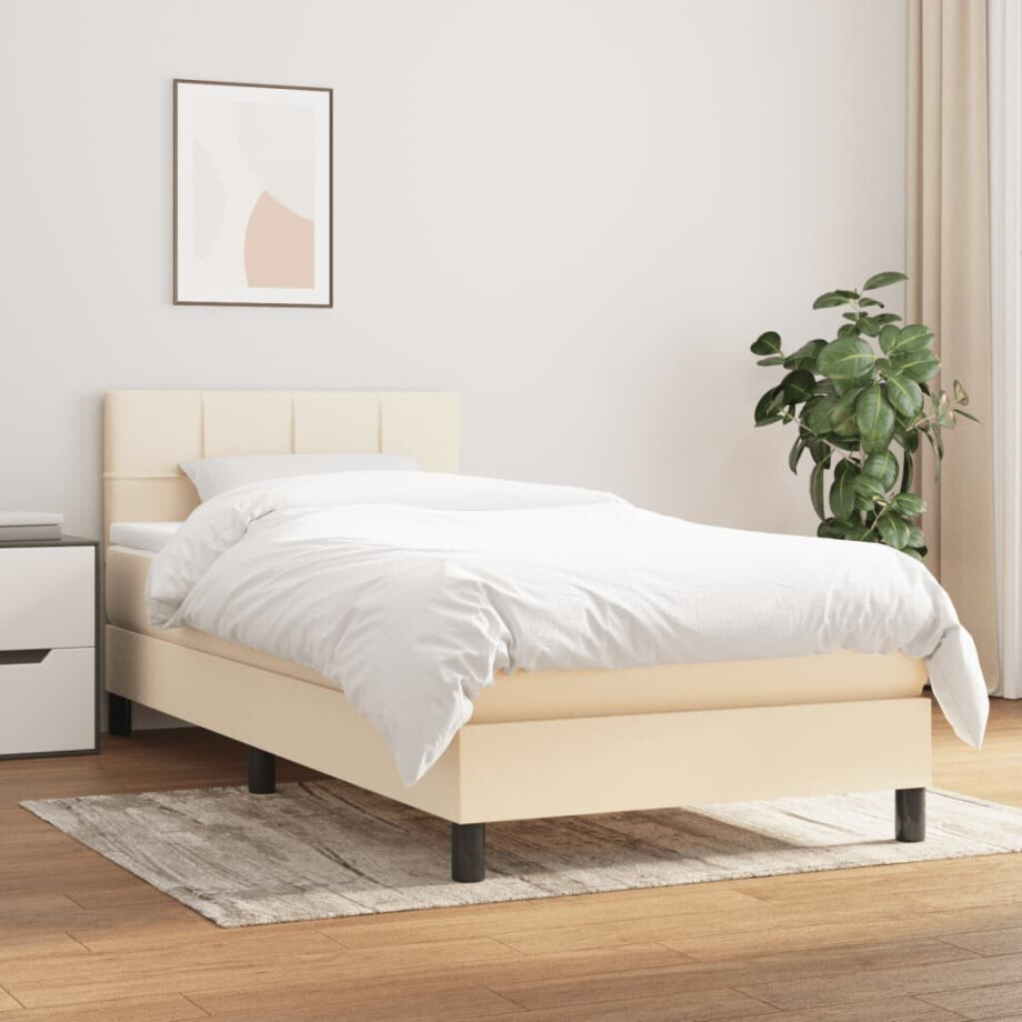 vidaXL Boxspring met matras stof crèmekleurig 90x200 cm vidaXL Boxspring met matras stof crèmekleurig 90x200 cm afbeelding 1