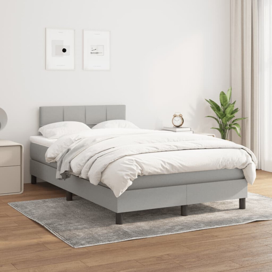 vidaXL Boxspring met matras stof lichtgrijs 120x200 cm vidaXL Boxspring met matras stof lichtgrijs 120x200 cm afbeelding 1