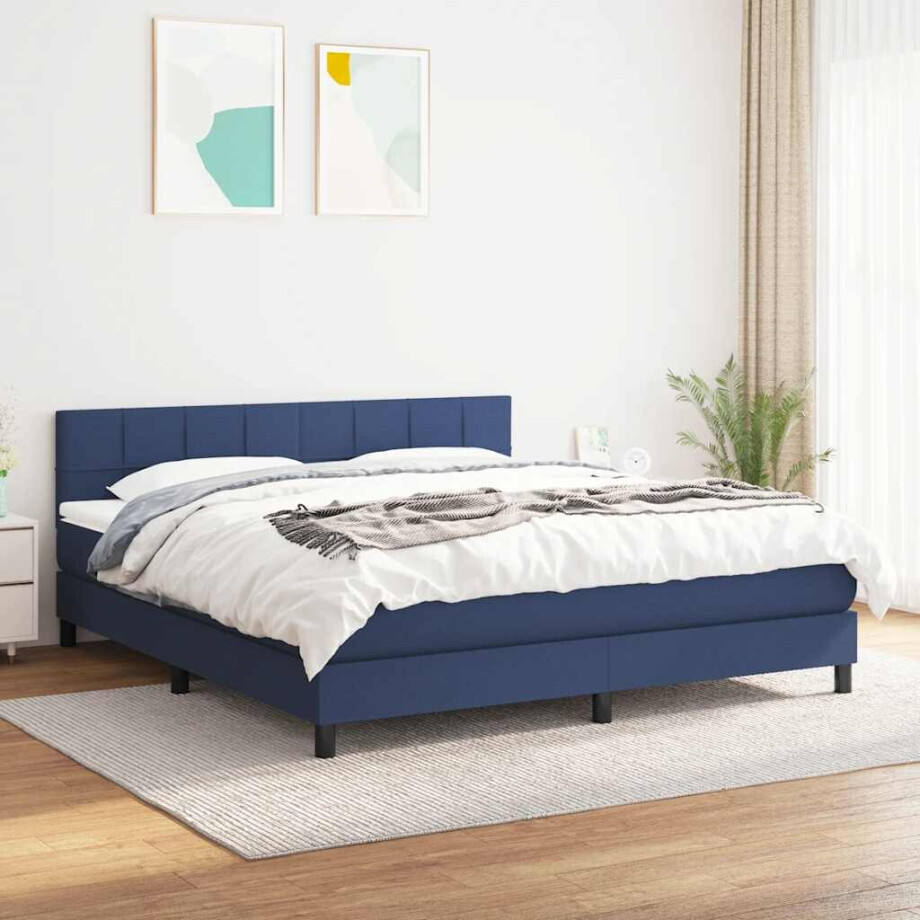 vidaXL Boxspring met matras stof blauw 160x200 cm vidaXL Boxspring met matras stof blauw 160x200 cm afbeelding 1