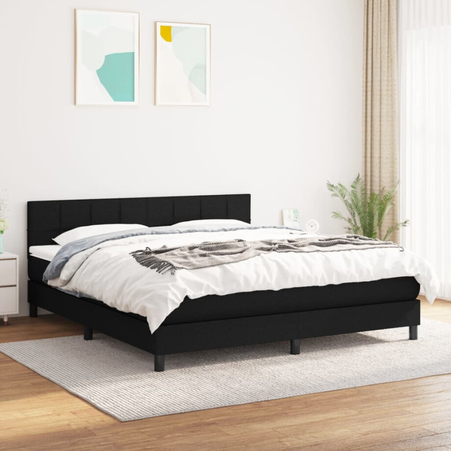 vidaXL Boxspring met matras stof zwart 180x200 cm afbeelding 1