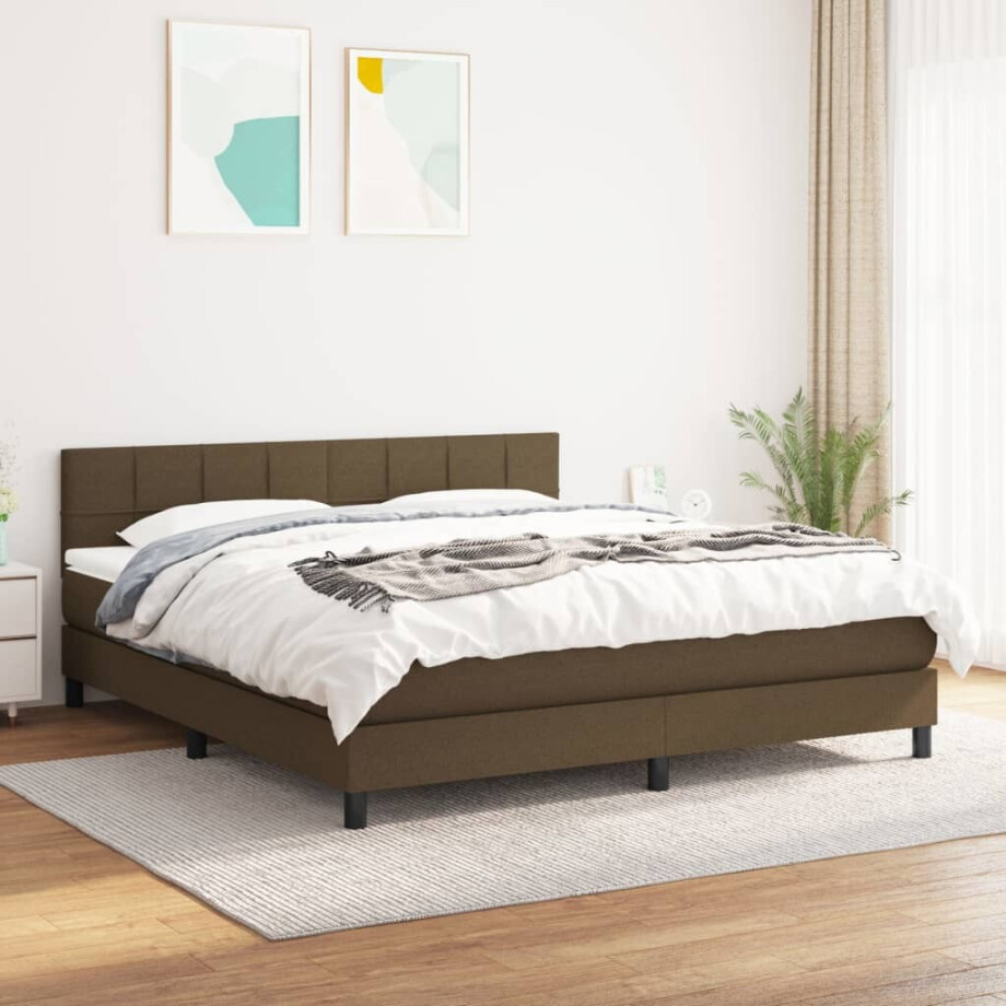 vidaXL Boxspring met matras stof donkerbruin 180x200 cm afbeelding 1