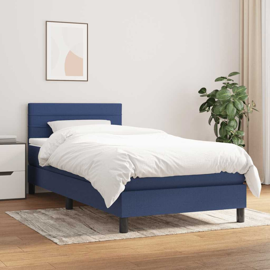vidaXL Boxspring met matras stof blauw 80x200 cm afbeelding 1