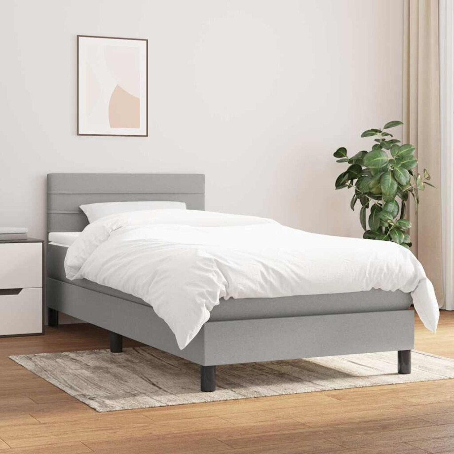 vidaXL Boxspring met matras stof lichtgrijs 100x200 cm afbeelding 1