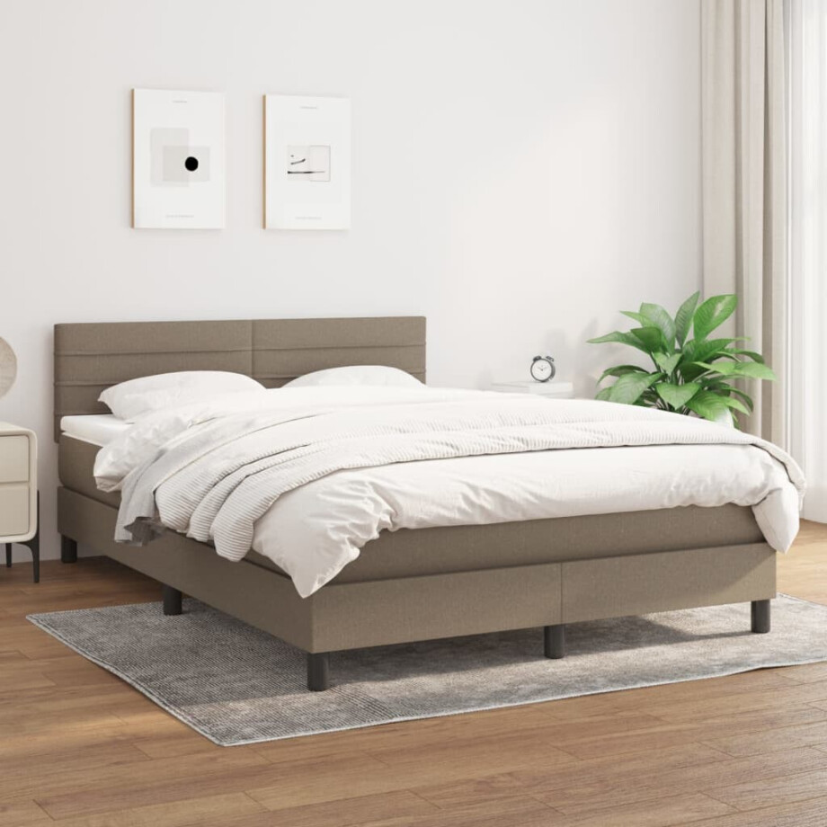 vidaXL Boxspring met matras stof taupe 140x200 cm afbeelding 1