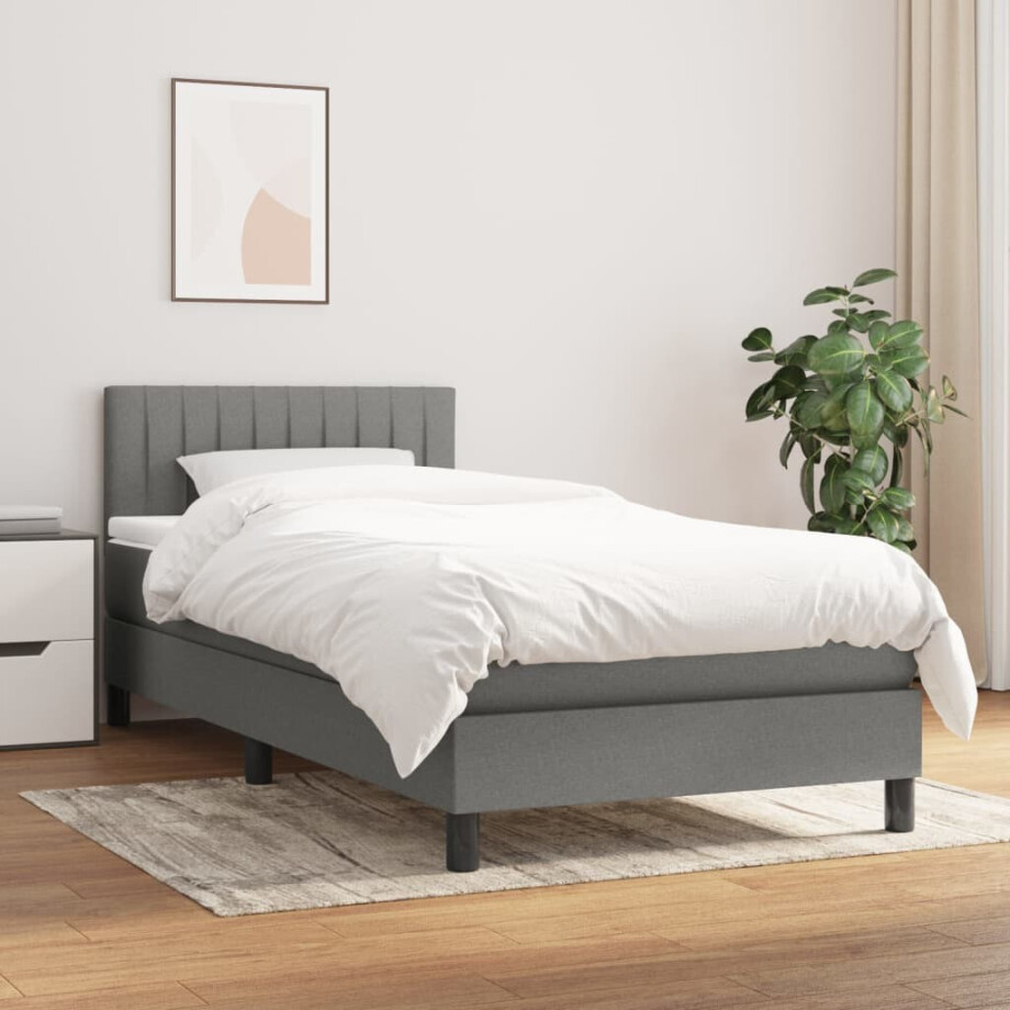vidaXL Boxspring met matras stof donkergrijs 90x190 cm afbeelding 1