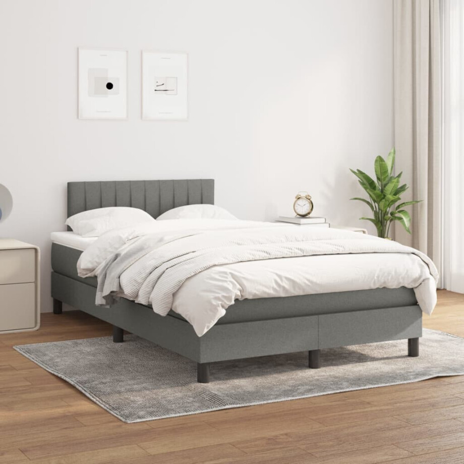 vidaXL Boxspring met matras stof donkergrijs 120x200 cm vidaXL Boxspring met matras stof donkergrijs 120x200 cm afbeelding 1