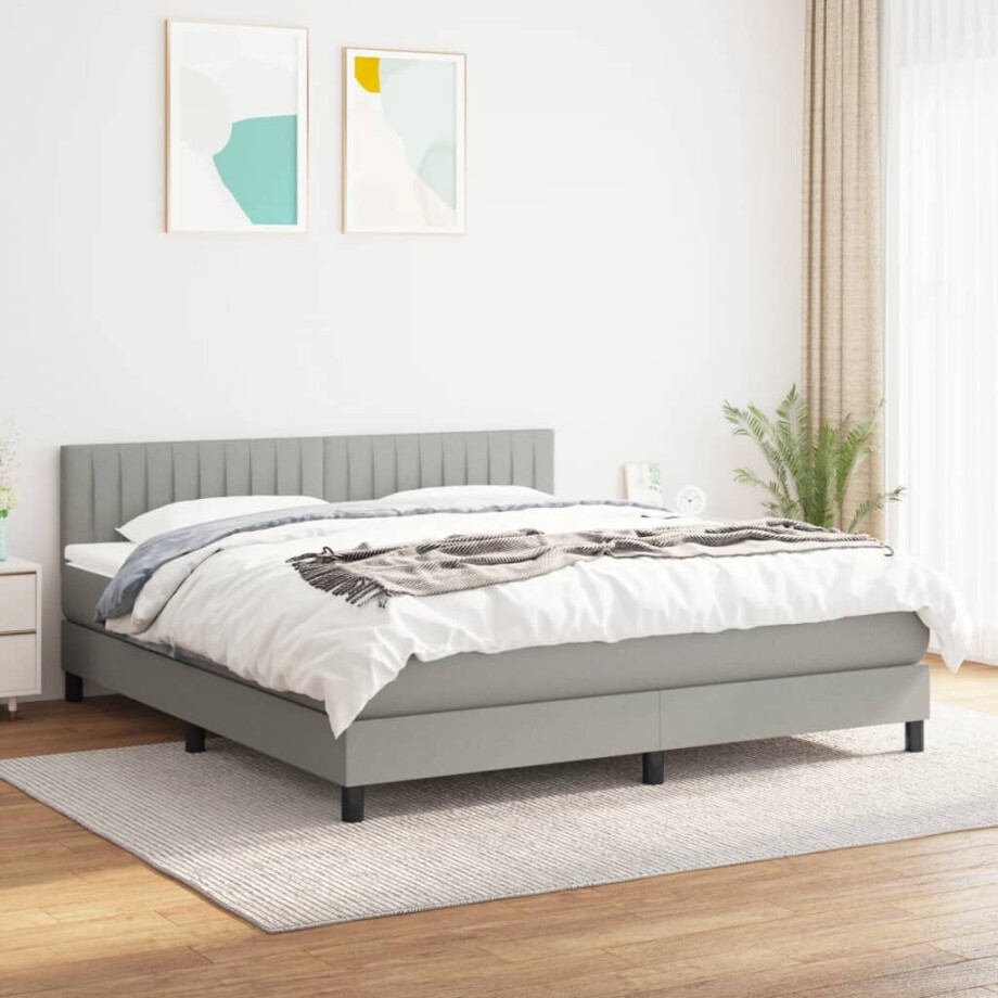 vidaXL Boxspring met matras stof lichtgrijs 180x200 cm vidaXL Boxspring met matras stof lichtgrijs 180x200 cm afbeelding 1