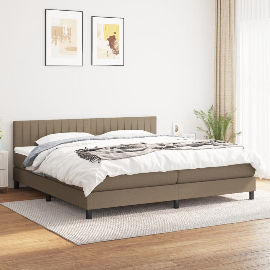 vidaXL Boxspring met matras stof taupe 200x200 cm afbeelding 1