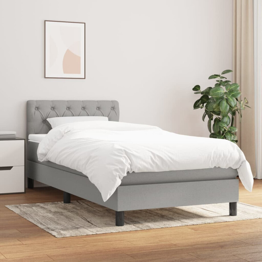 vidaXL Boxspring met matras stof lichtgrijs 80x200 cm vidaXL Boxspring met matras stof lichtgrijs 80x200 cm afbeelding 1